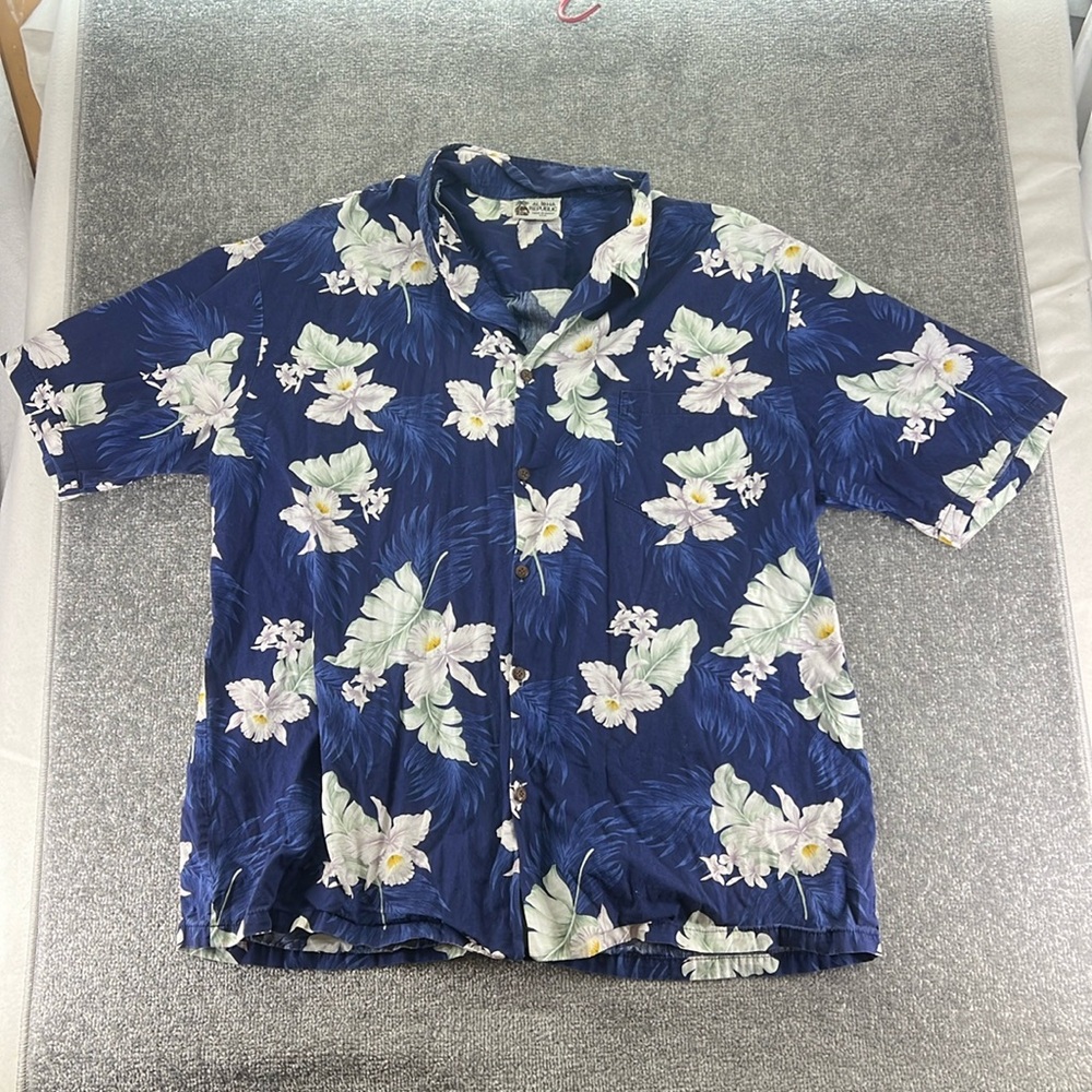 Aloha Republic Short Sleeve Button Up Shirt Blue Hawaiian Floral Mens XL